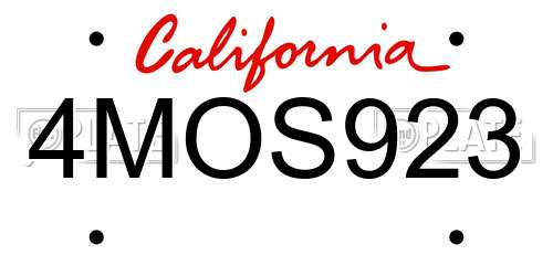 4MOS923 California License Plate