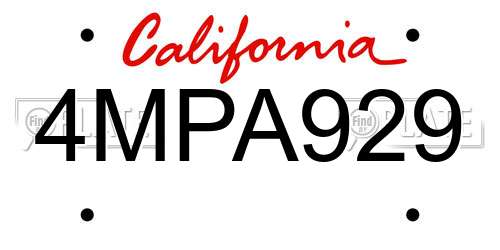 4MPA929 California License Plate