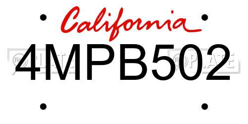 4MPB502 California License Plate