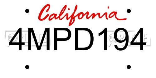 4MPD194 California License Plate