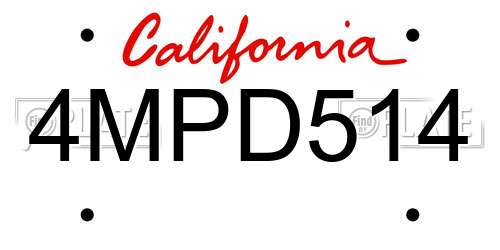 4MPD514 California License Plate