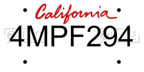 4MPF294 California License Plate
