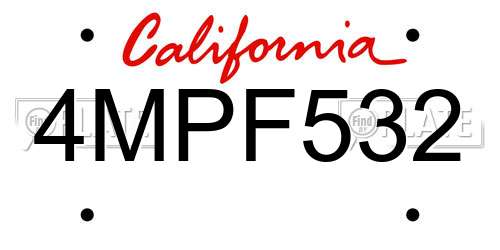 4MPF532 California License Plate
