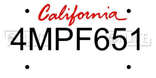 4MPF651 California License Plate
