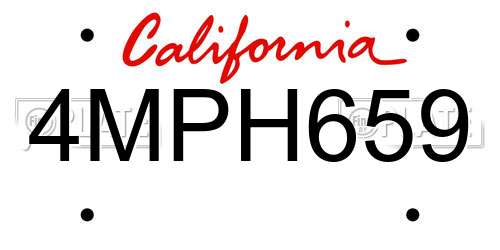 4MPH659 California License Plate