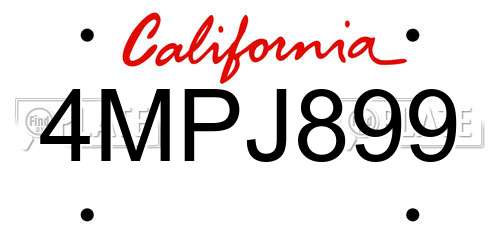 4MPJ899 California License Plate