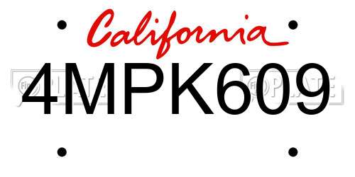 4MPK609 California License Plate