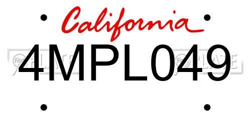 4MPL049 California License Plate