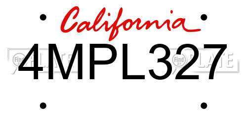 4MPL327 California License Plate
