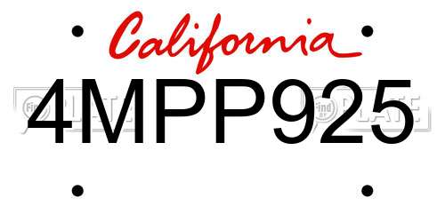 4MPP925 California License Plate