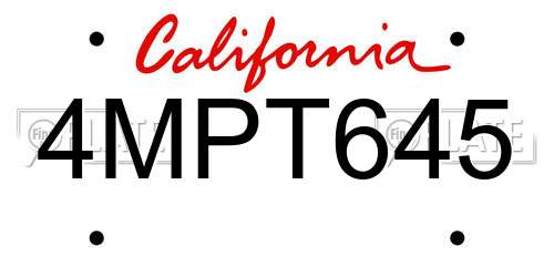 4MPT645 California License Plate