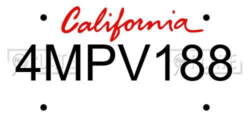4MPV188 California License Plate