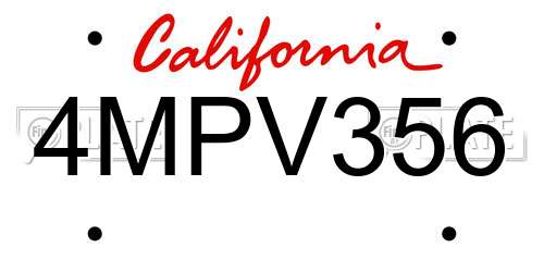 4MPV356 California License Plate