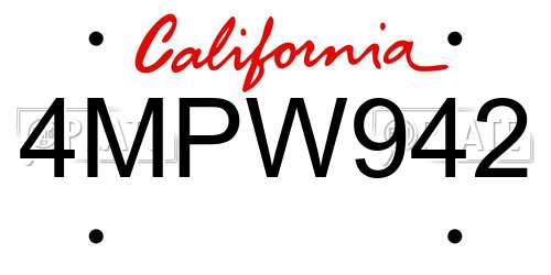 4MPW942 California License Plate