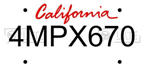 4MPX670 California License Plate