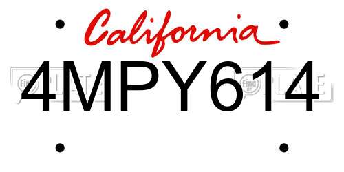 4MPY614 California License Plate