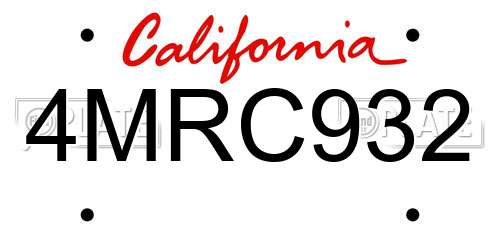 4MRC932 California License Plate
