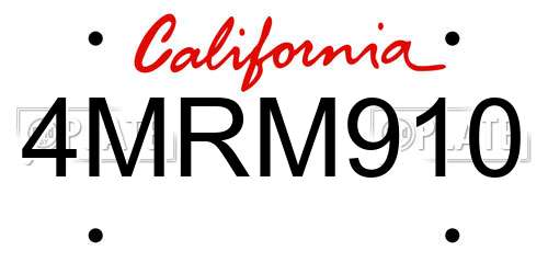 4MRM910 California License Plate