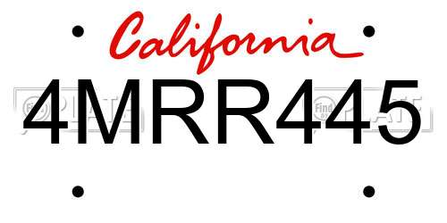 4MRR445 California License Plate
