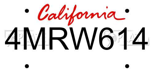 4MRW614 California License Plate