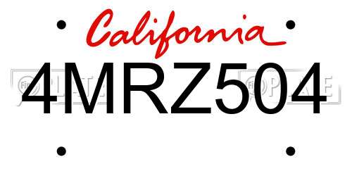 4MRZ504 California License Plate