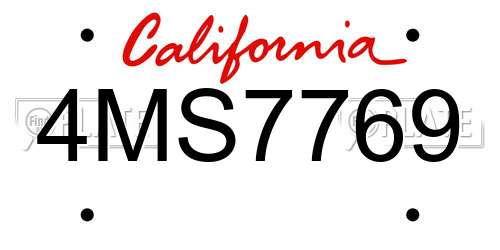 4MS7769 California License Plate