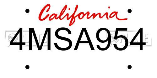 4MSA954 California License Plate