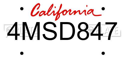 4MSD847 California License Plate
