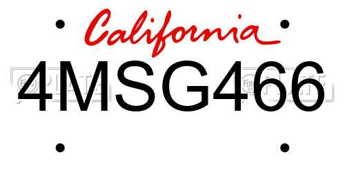 4MSG466 California License Plate