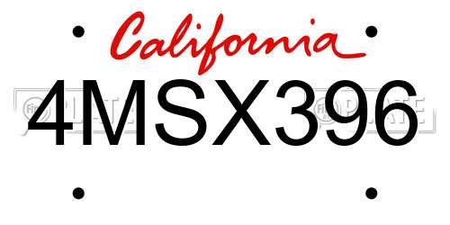 4MSX396 California License Plate