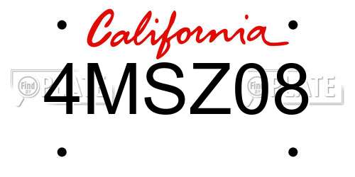 4MSZ08 California License Plate