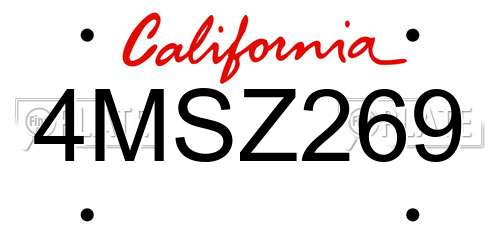 4MSZ269 California License Plate