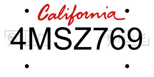 4MSZ769 California License Plate