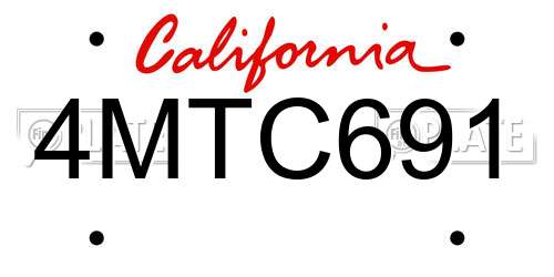 4MTC691 California License Plate