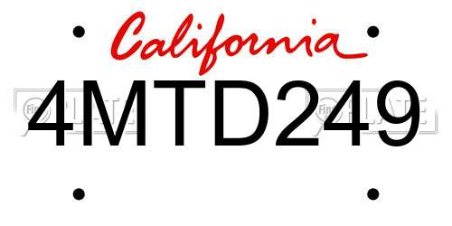 4MTD249 California License Plate