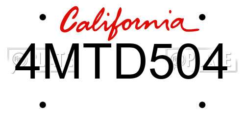 4MTD504 California License Plate