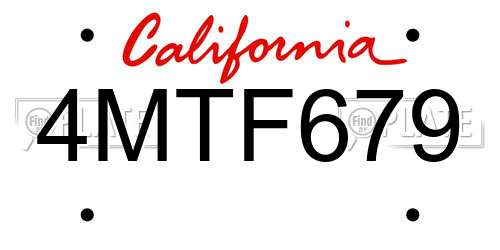 4MTF679 California License Plate
