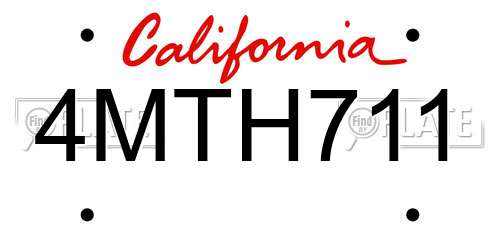 4MTH711 California License Plate