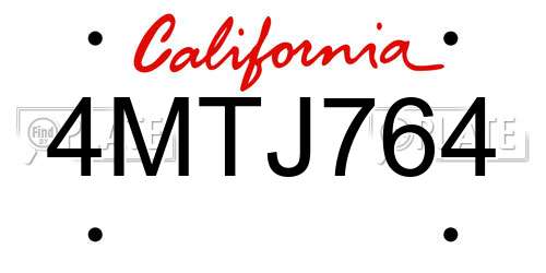 4MTJ764 California License Plate
