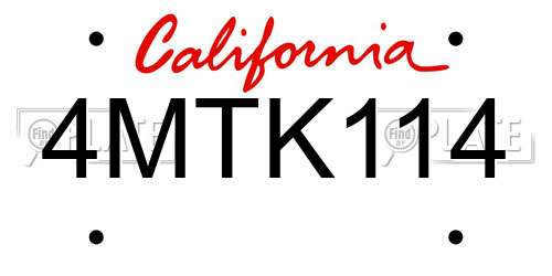 4MTK114 California License Plate