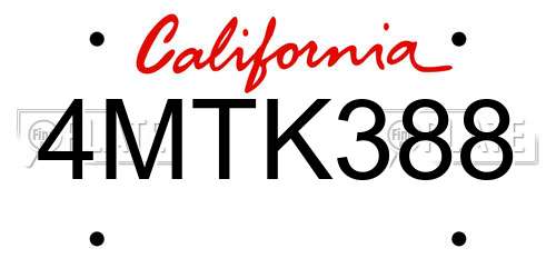 4MTK388 California License Plate