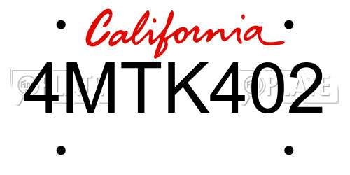 4MTK402 California License Plate