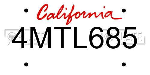 4MTL685 California License Plate