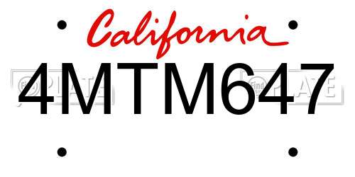 4MTM647 California License Plate