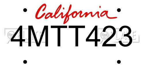 4MTT423 California License Plate