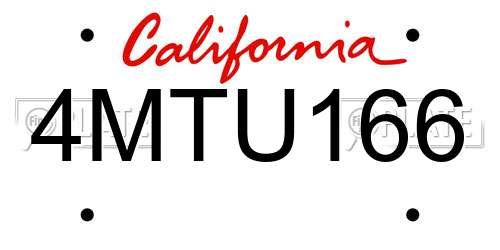 4MTU166 California License Plate