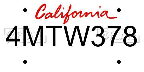 4MTW378 California License Plate
