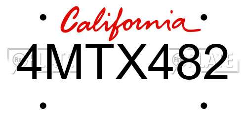 4MTX482 California License Plate