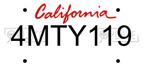 4MTY119 California License Plate