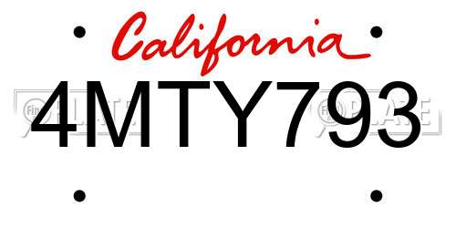 4MTY793 California License Plate